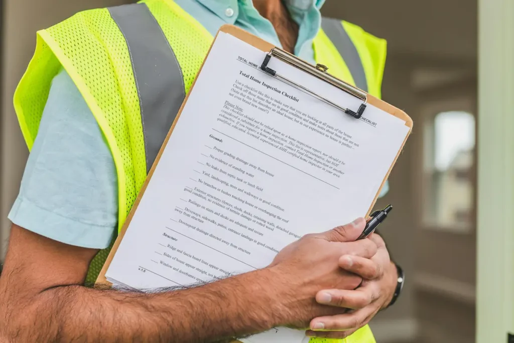 heat pump installer with a checklist in his hands