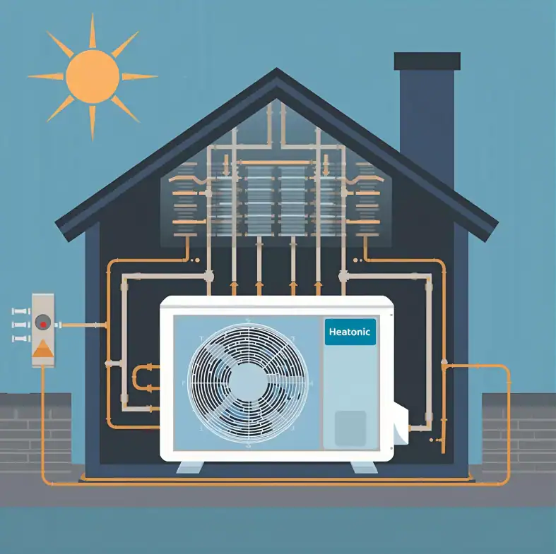an air source heat pump working in a house