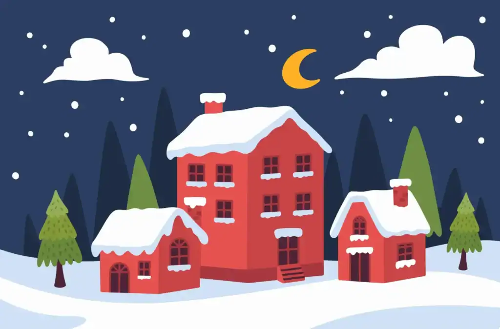 drawing of uk houses in winter