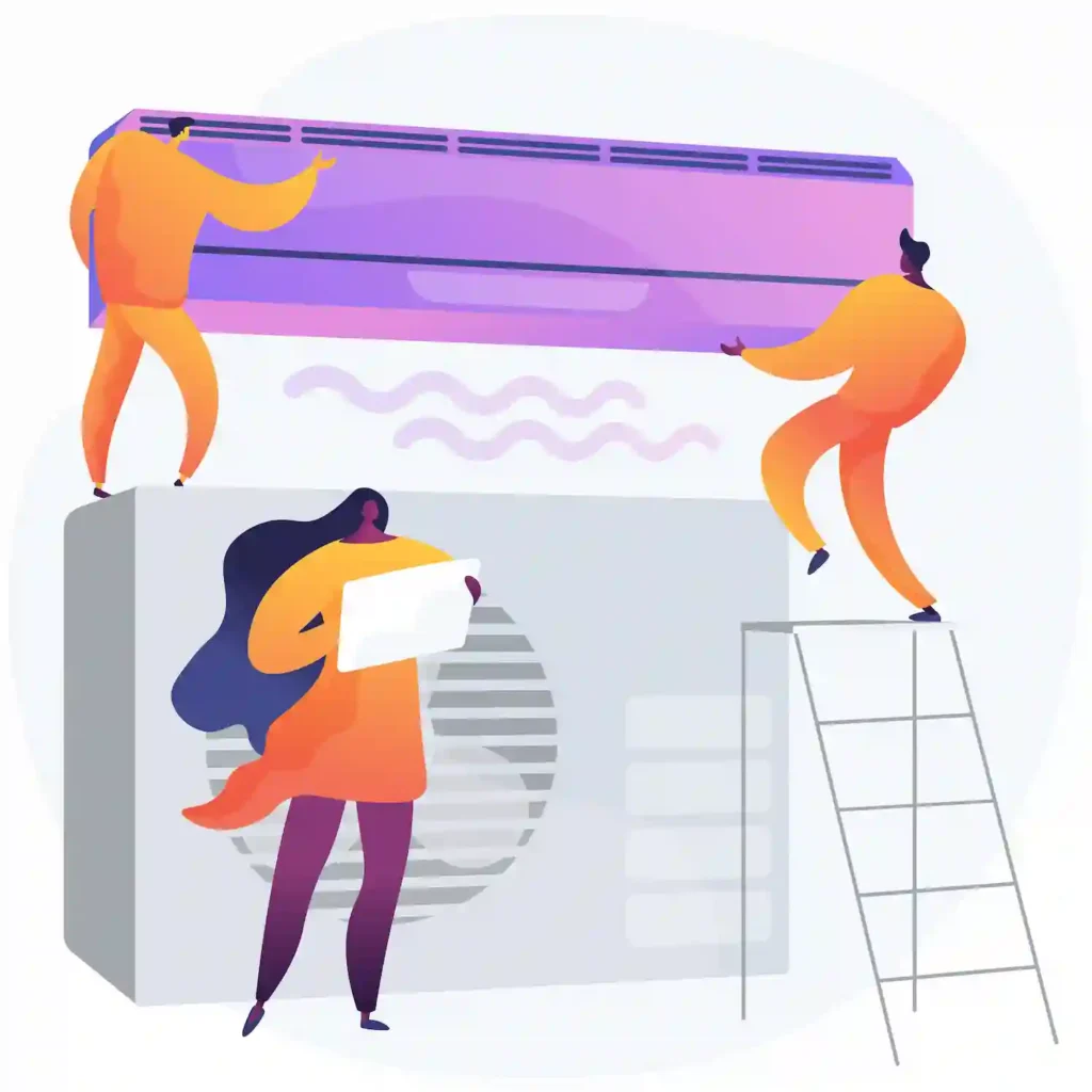 hvac heat pump installers installing an hvac system with a heat pump