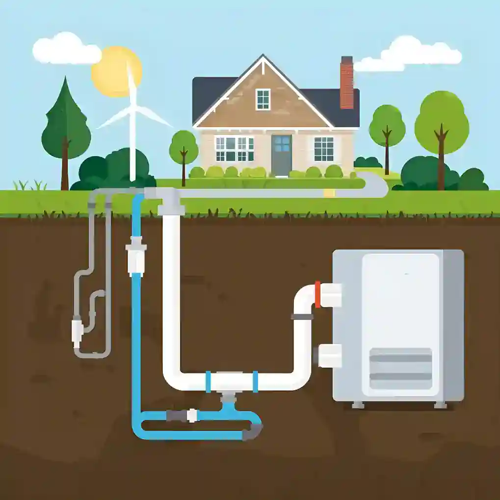 drawing that shows how ground source heat pump works.