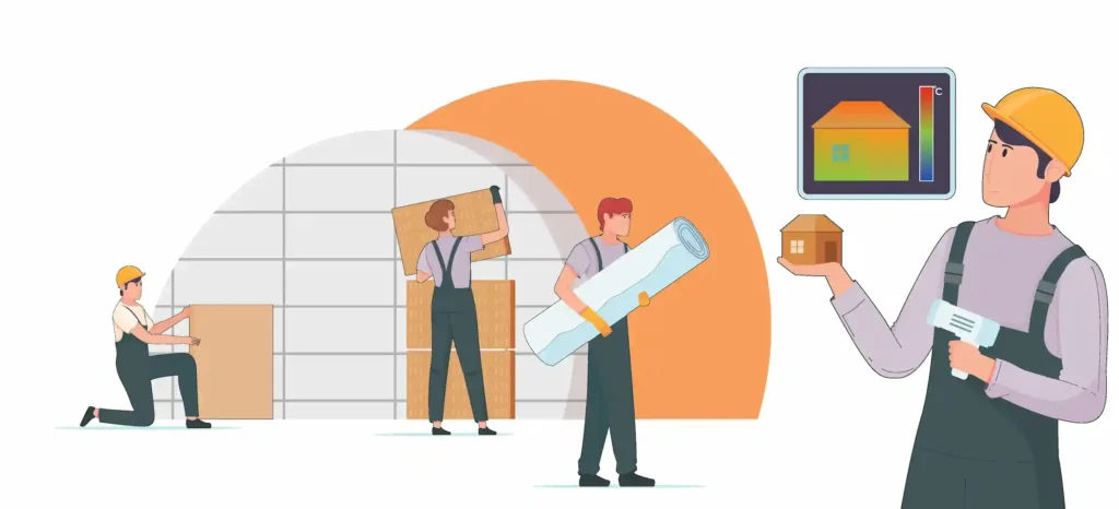 workers are doing the insulation of a house in the uk.