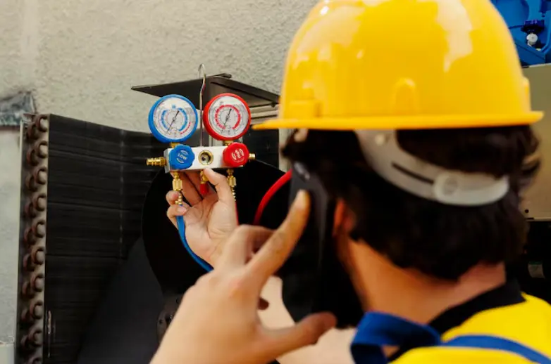 heat pump installer taking mesurements